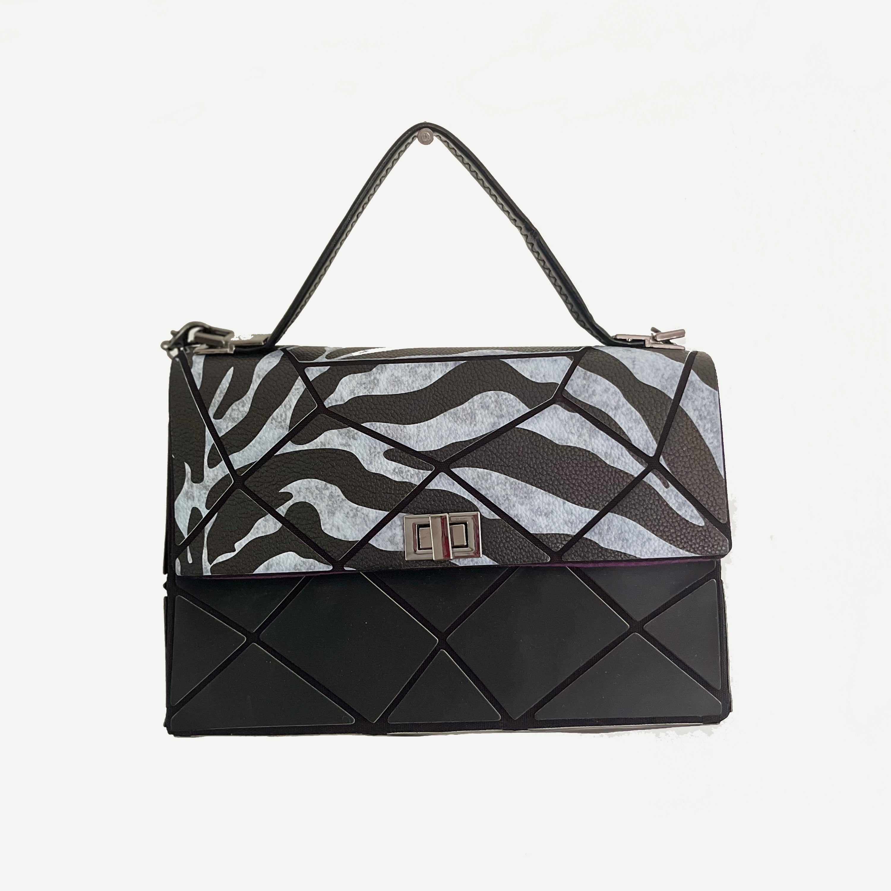 Patrizia Luca Printed Two Tone Lock Front Geo Bag